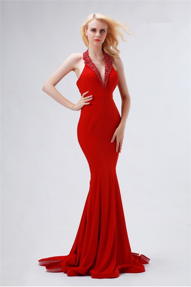 plunging neckline long dress