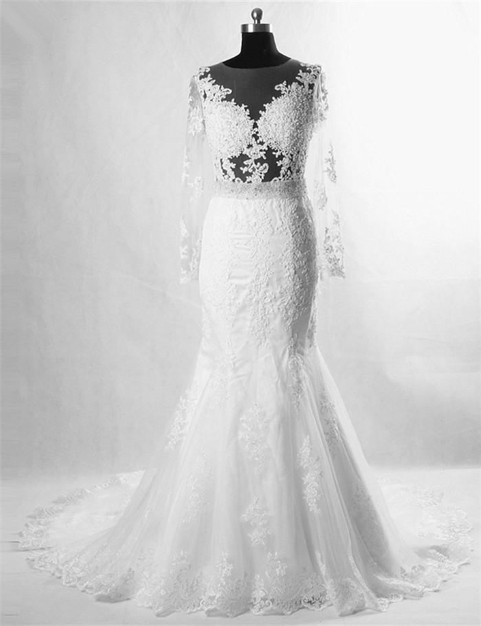 sexy-mermaid-illusion-neckline-see-through-tulle-lace-beaded-long-sleeve-wedding-dress