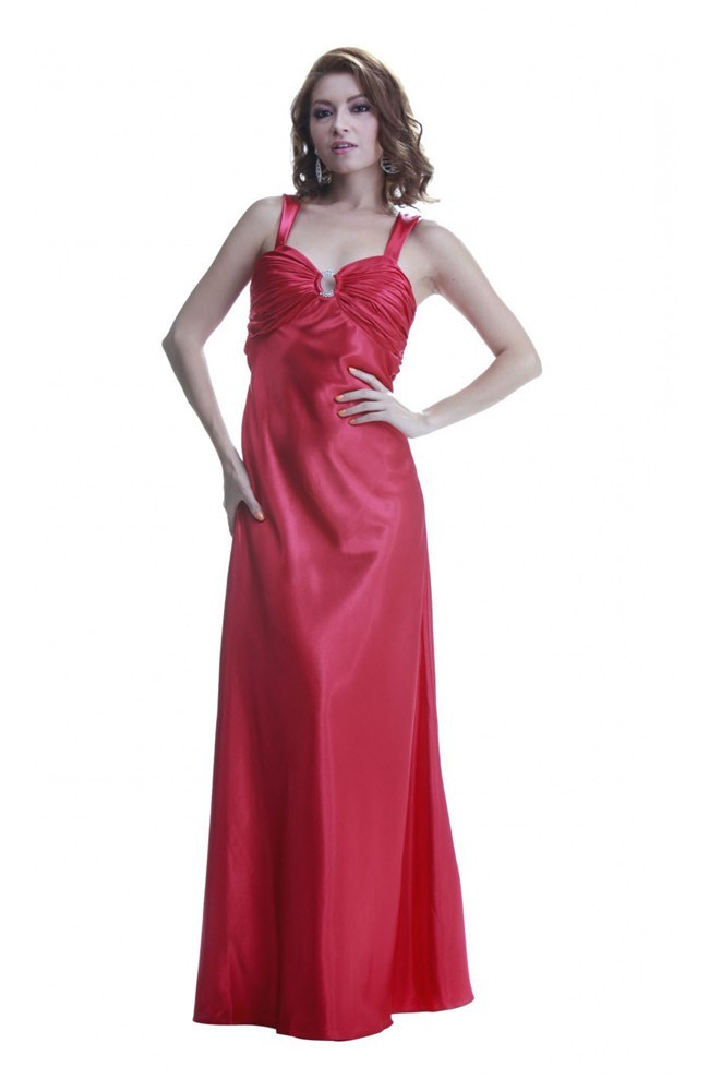 Sexy Sweetheart Open Back Long Red Silk Prom Dress With Straps 3732