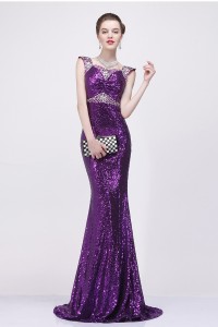 sequin straps sleeves beaded prom evening cap dress sweetheart mermaid purple