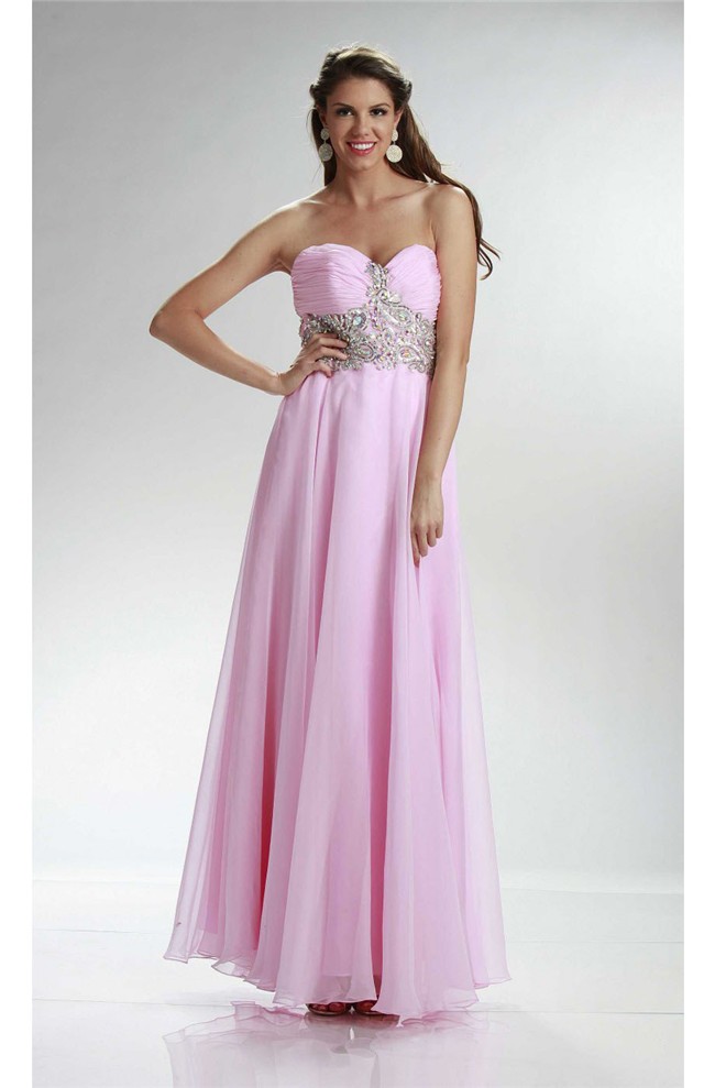 Elegant Sheath Sweetheart Long Light Pink Chiffon Beaded Prom Dress
