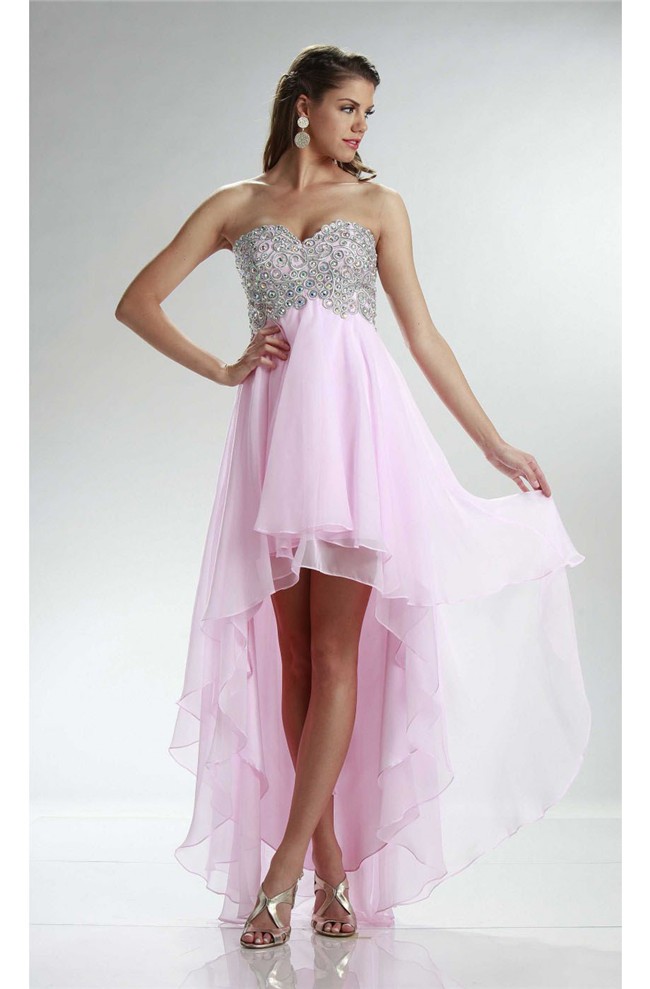 High Low Sweetheart Empire Waist Light Pink Chiffon Prom Dress