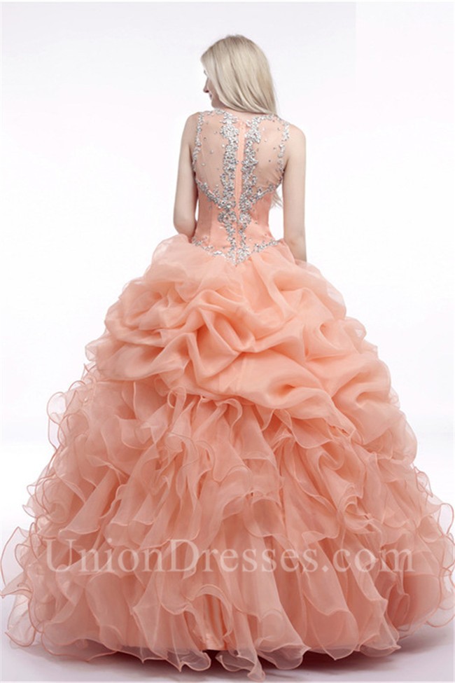 Princess Ball Gown Sweetheart Lilac Organza Ruffle Beaded Prom Dress