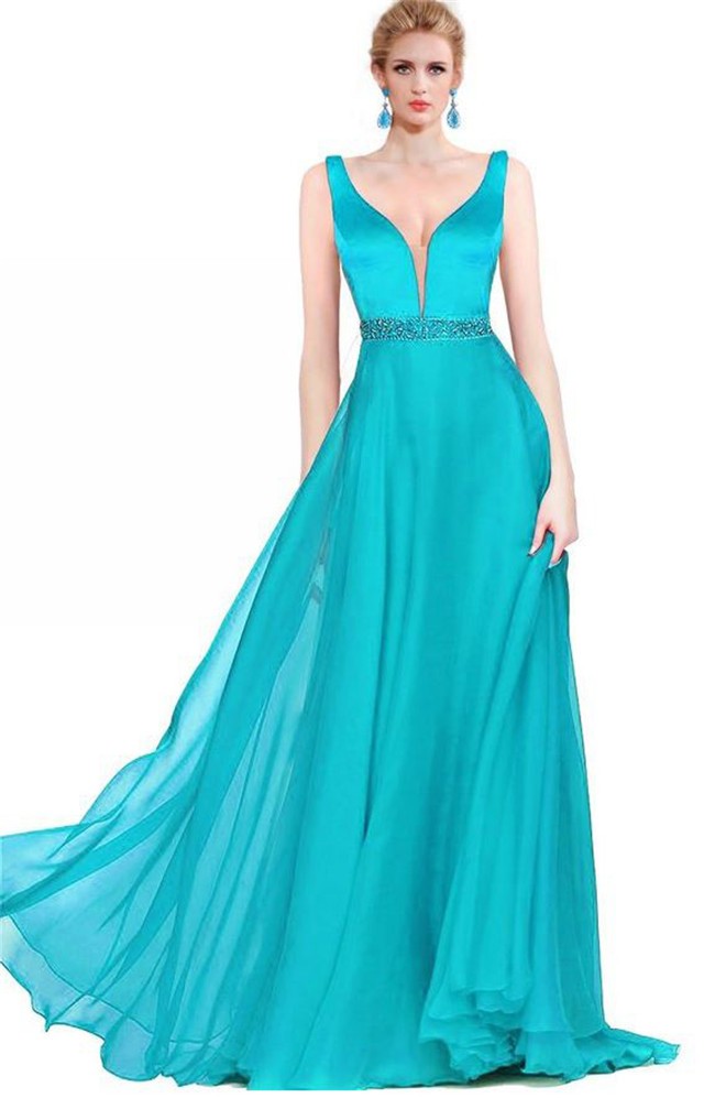 plunging neckline long dress