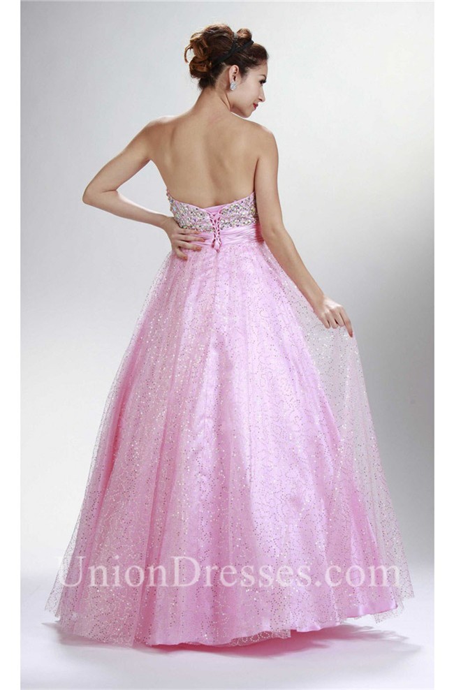 Shinning A Line Sweetheart Corset Pink Tulle Sequined Prom Dress