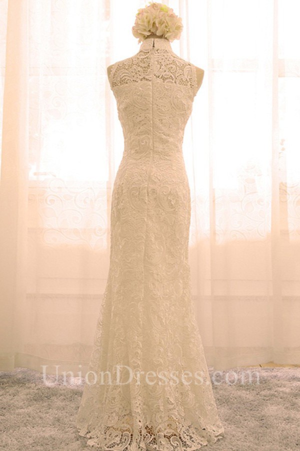 slim-mermaid-high-neck-collar-venice-heavy-lace-wedding-dress-without-train