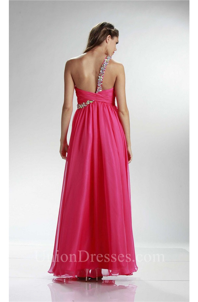 Stunning One Shoulder Empire Waist Long Hot Pink Chiffon Prom Dress