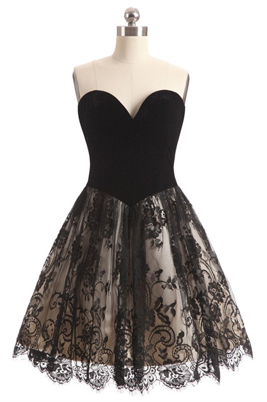 Stunning Sweetheart Drop Waist Short Black Lace Cocktail Prom Dress 6053