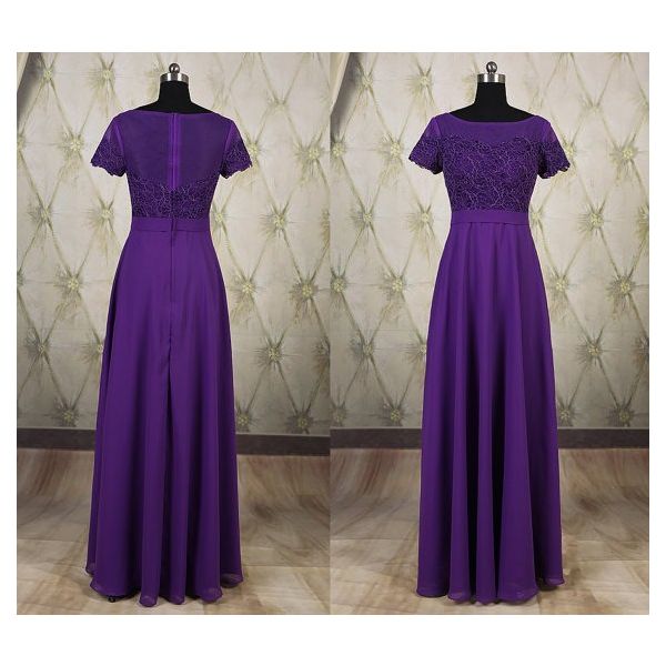 Sheath Bateau Neck Long Purple Chiffon Mother Of The Bride Evening