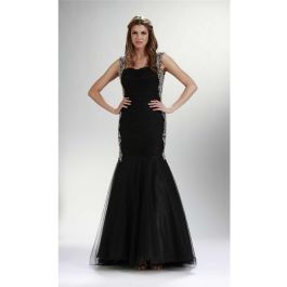 Mermaid Sweetheart Open Back Black Tulle Beaded Prom Dress With Straps