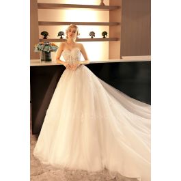 Ball Gown Sweetheart Corset Crystal Beaded Lace Tulle Wedding Dress