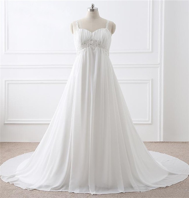 A Line Sweetheart Empire Waist Chiffon Plus Size Wedding Dress With Straps