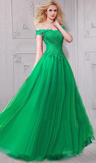  Beautiful  A Line Off The Shoulder Long Emerald Green  Tulle 