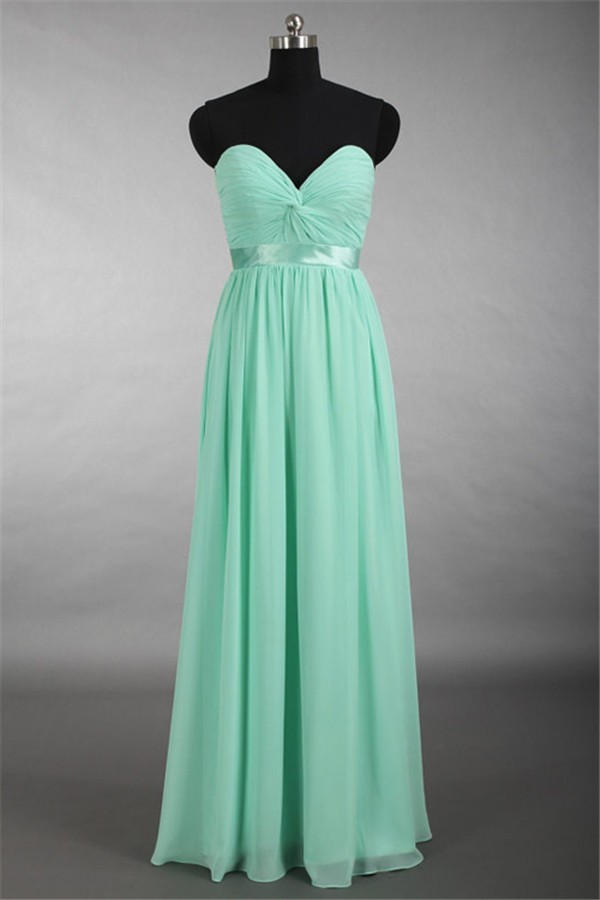 Sheath Sweetheart Long Mint Green Chiffon Draped Bridesmaid Prom Dress   Sheath Sweetheart Long Mint Green Chiffon Draped Bridesmaid Prom Dress With Sash 