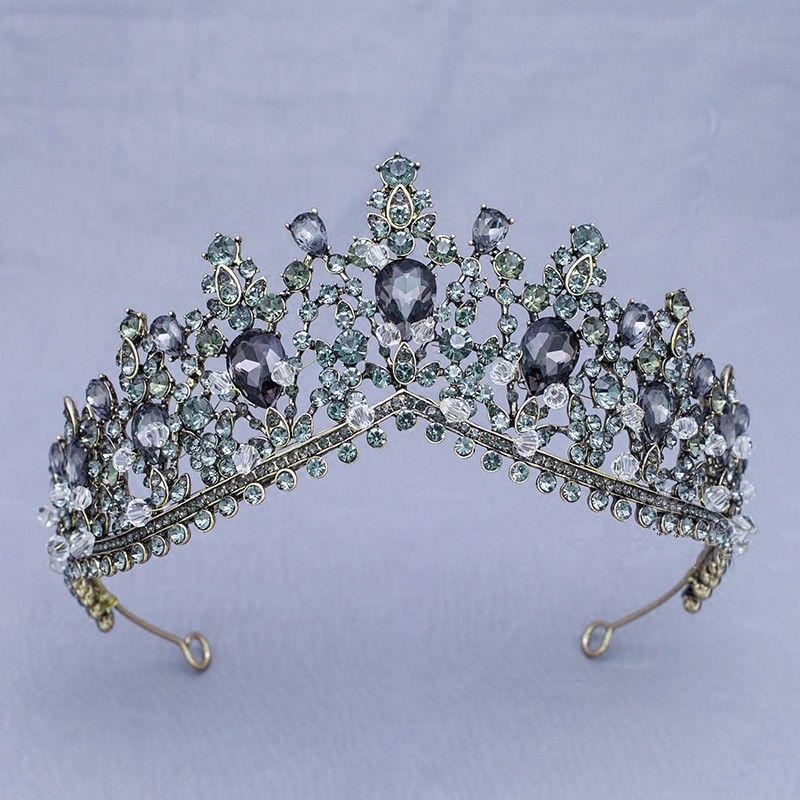 Vintage Boho Teal Crystal Prom Homecoming Tiara Crown