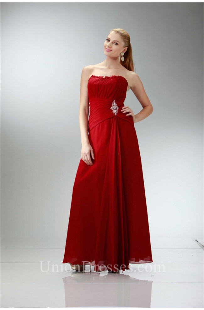 Classic Sheath Strapless Red Chiffon Mother Evening Dress Bolero Jacket