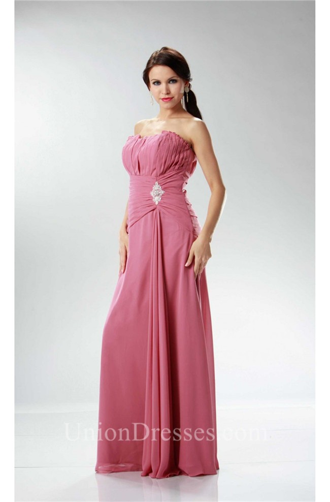 Elegant Sheath Strapless Rose Chiffon Ruched Mother Evening Dress ...