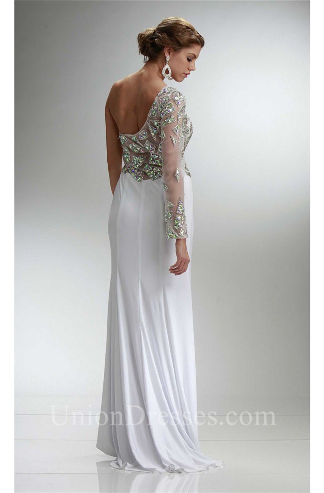 one shoulder long white dress
