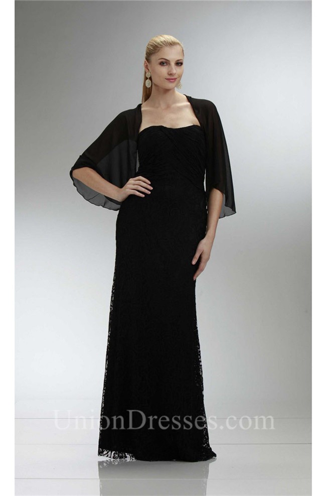 Sheath Strapless Long Black Lace Mother Of The Bride Dress With Bolero ...