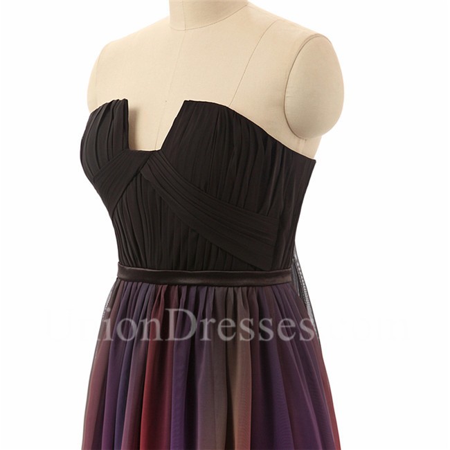 Sheath Strapless Open Back Long Ombre Chiffon Prom Dress