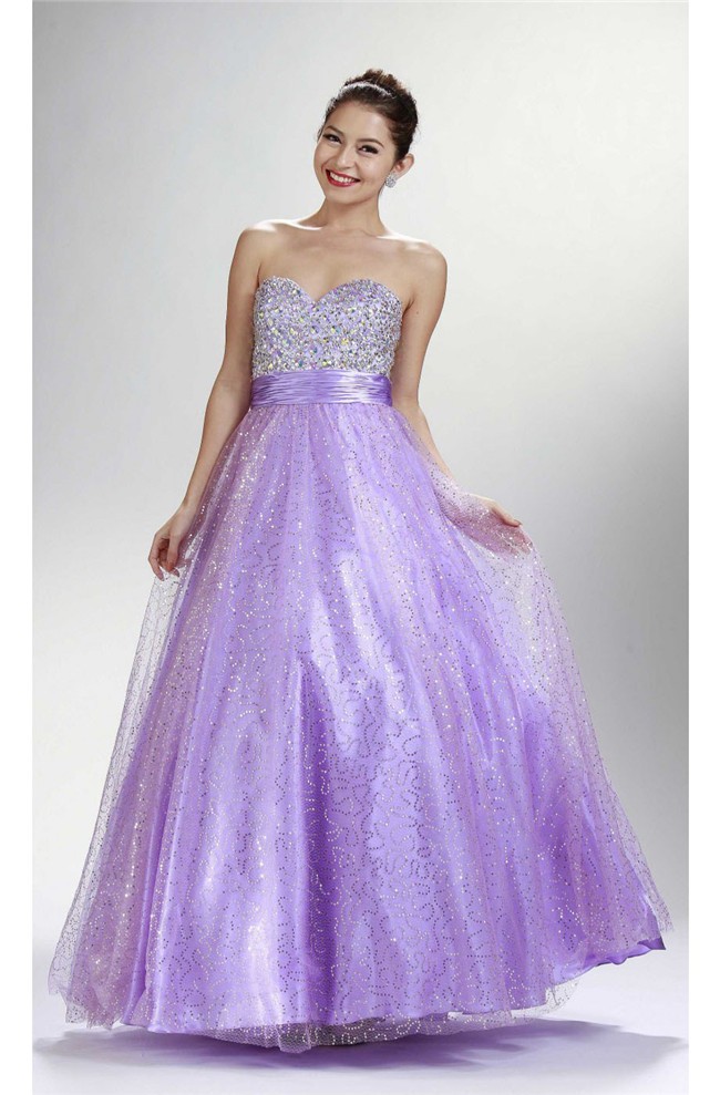 Sparkly A Line Sweetheart Long Lilac Tulle Sequined Prom Dress Lace Up Back