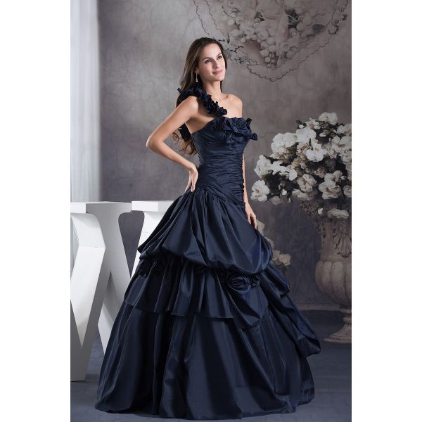 Princess Ball Gown One Shoulder Corset Pick Up Navy Blue Taffeta Beaded ...