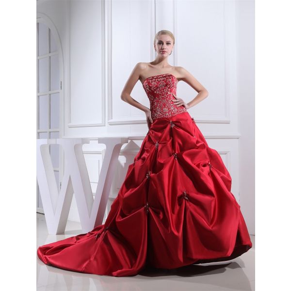 Beautiful Ball Gown Strapless Crystal Beaded Embroidery Pick Up Red ...