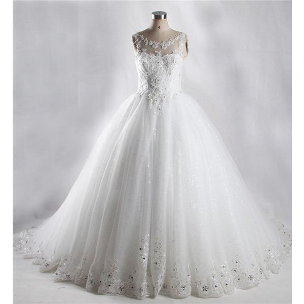 Ball Gown Illusion Neckline Shinning Tulle Lace Beaded Wedding Dress ...