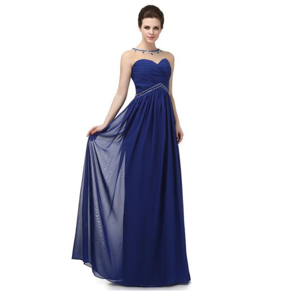 Charming Illusion Jewel Neckline Empire Waist Long Royal Blue Chiffon ...