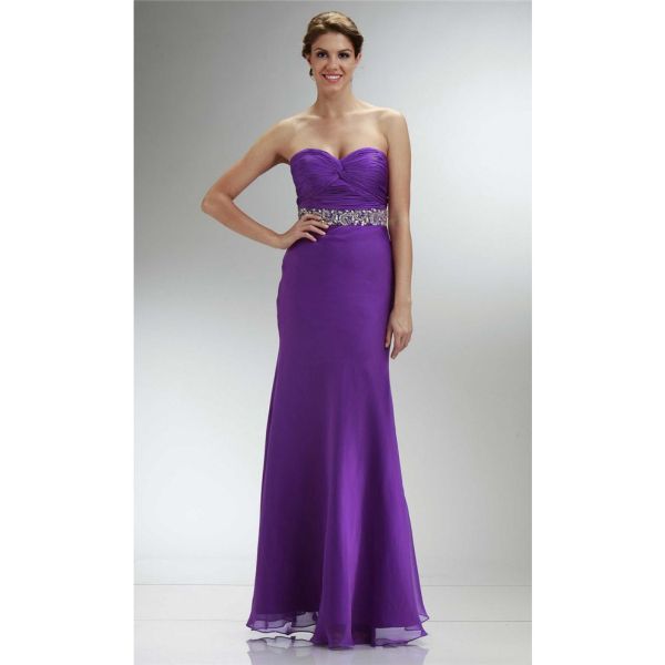 Fantastic Sheath Sweetheart Long Purple Chiffon Beaded Prom Dress 0458