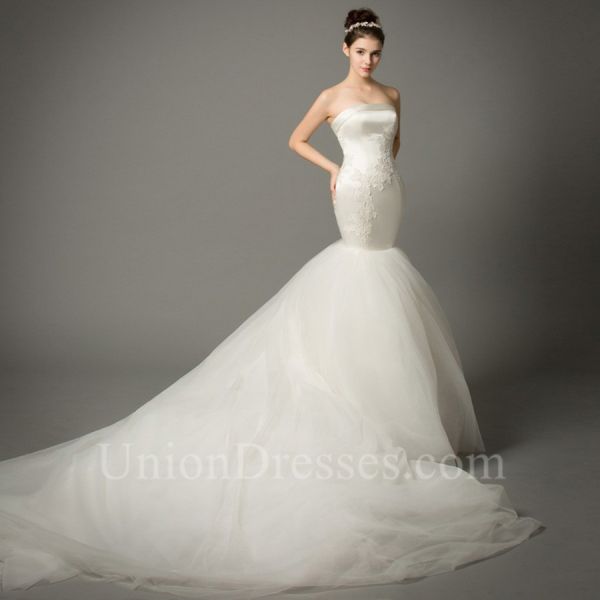 Satin and tulle mermaid wedding clearance dress