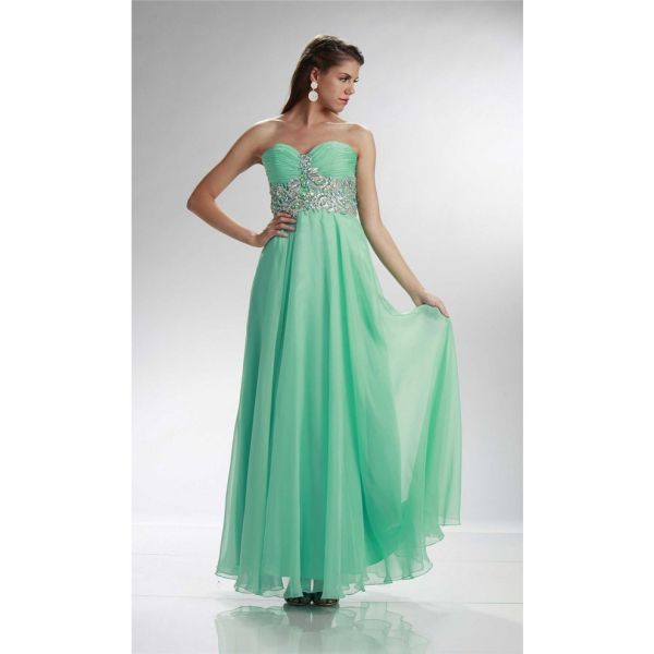 Graceful Sweetheart Long Mint Green Chiffon Beaded Prom Dress