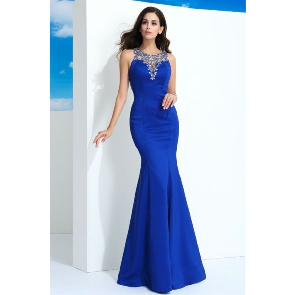 Elegant Royal Blue Mermaid Prom Evening Dress Scoop Sheer Back With ...