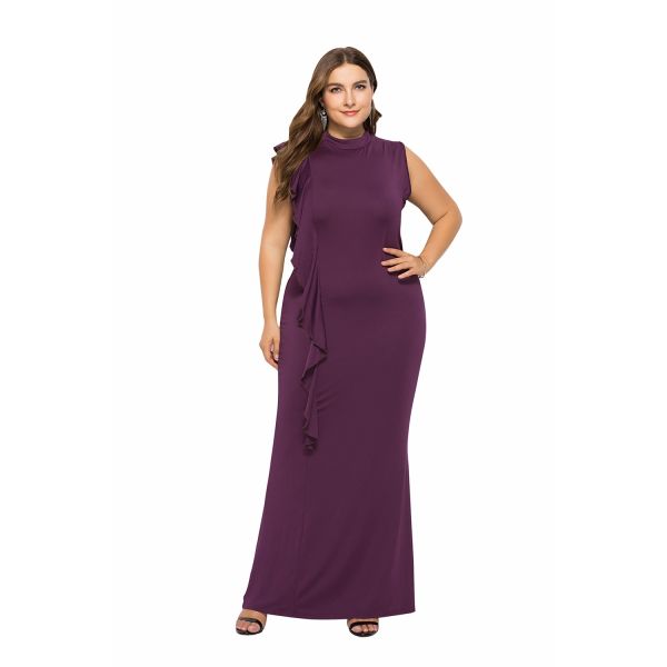 High Neck Grape Jersey Spring Fall Plus Size Woman Clothing Maxi Casual ...