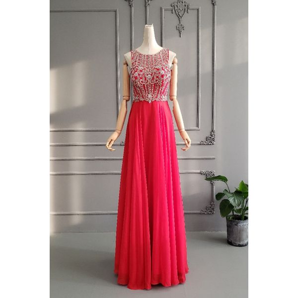 Stunning A Line Long Red Chiffon Beaded Special Occasion Evening Dress ...