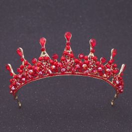 Boho Ruby Crystal Gold Leaf Laurel Wreath Prom Homecoming Tiara Crown