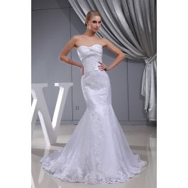 Beautiful Mermaid Sweetheart Beaded Lace Wedding Dress Bridal Gown