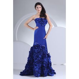 Gorgeous Mermaid Strapless Royal Blue Prom Evening Dress With Ruffles