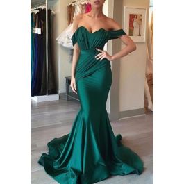 Beautiful Ruched Jade Mermaid Prom Evening Dress Off The Shoulder With ...