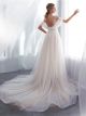 Stunning A Line Cold Shoulder Corset Low Back Champagne Tulle Wedding Dress With Feathers back