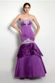 Mermaid Strapless Purple Satin Applique Evening Prom Dress