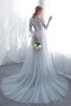 Stunning Sheath Scoop Long Sleeve Champagne Lace Light Blue Tulle Prom Evening Dress