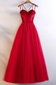 Elegant Sweetheart Criss Cross Straps Velvet Bodice Corset Red Tulle A Line Prom Evening Dress 