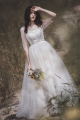 Elegant Bateau Half Sleeve Keyhole In Back White Tulle Ball Gown Wedding Dress With Appliques        