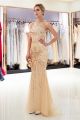 Gorgeous High Neck Crystal Beaded Champagne Tulle Mermaid Maxi Prom Evening Dress 