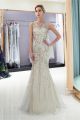 Gorgeous High Neck Crystal Beaded Silver Tulle Mermaid Maxi Prom Evening Dress 