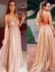 Stunning V Neck Backless Sequined Champagne A Line Party Evening Dress  