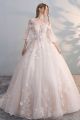 Romantic Off The Shoulder Corset Ruffled Sleeve Ball Gown Wedding Dress With Flowers