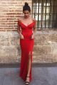 Elegant Mermaid Off The Shoulder Side Slit Red Party Evening Dress