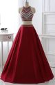 Beautiful Two Piece A Line High Neck Crystal Beaded Red Prom Party Dress